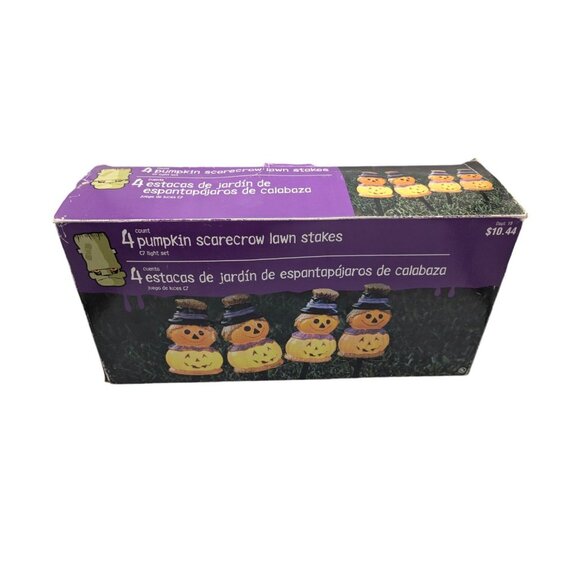 Vtg Halloween Blow Mold Pumpkin Scarecrow 4 Yard Lawn Stakes in box Fall - Picture 12 of 15